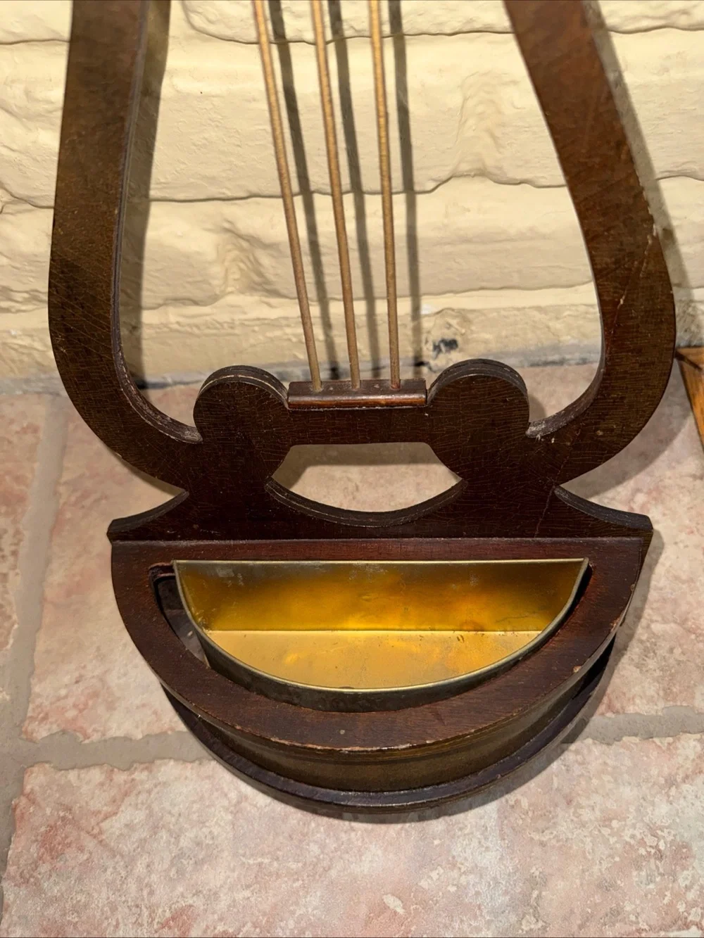 Antique Wooden Lyre Wall Pocket in Dark Brown - Unbranded